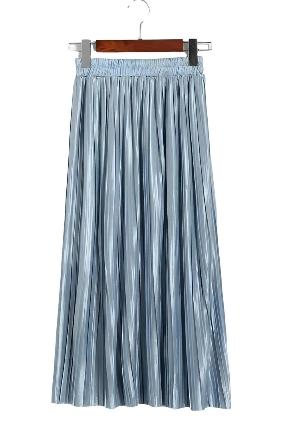 Pleated Satin Maxi Skirt Solid Colors