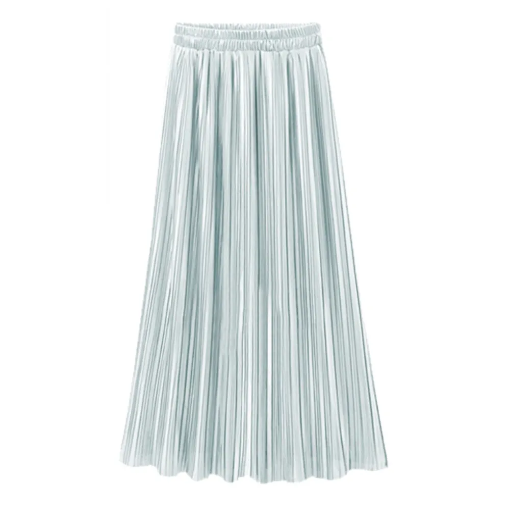 Pleated Satin Maxi Skirt Solid Colors