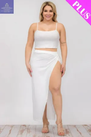 Plus Size White Crop Cami & Maxi Skirt Set