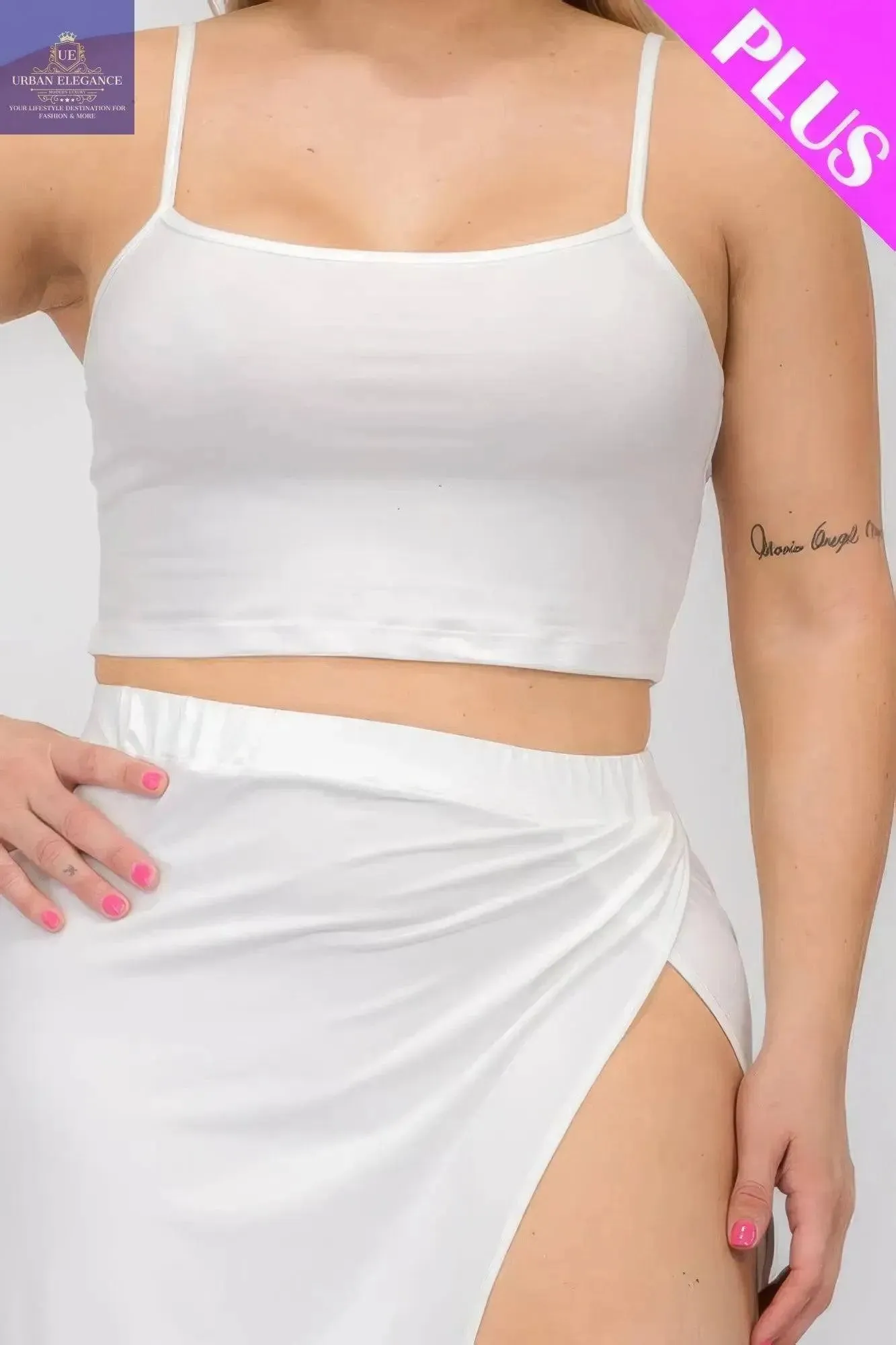 Plus Size White Crop Cami & Maxi Skirt Set