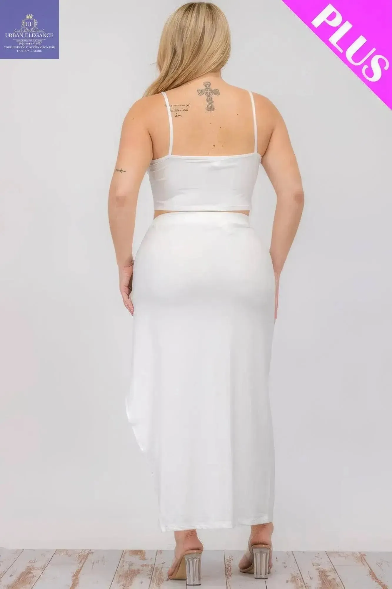 Plus Size White Crop Cami & Maxi Skirt Set