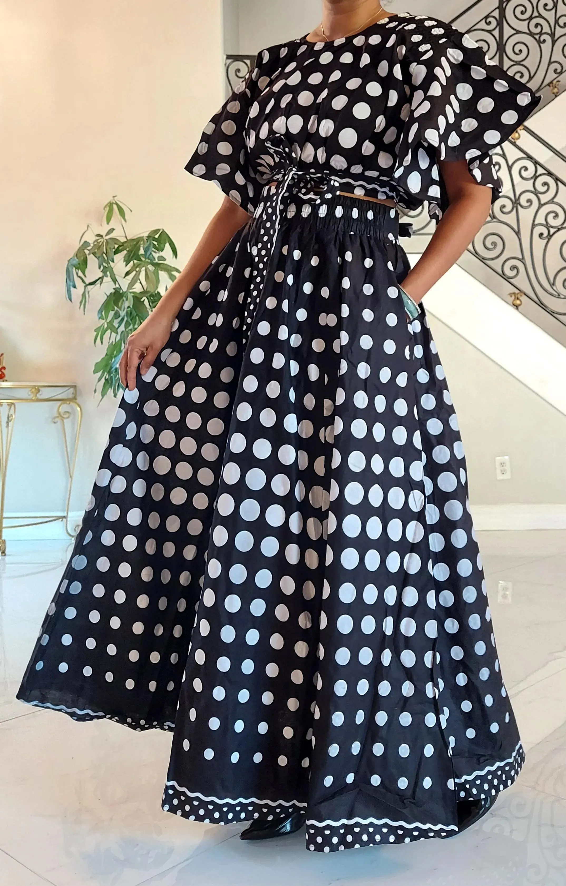 Polka Dot Crop Top Skirt Set