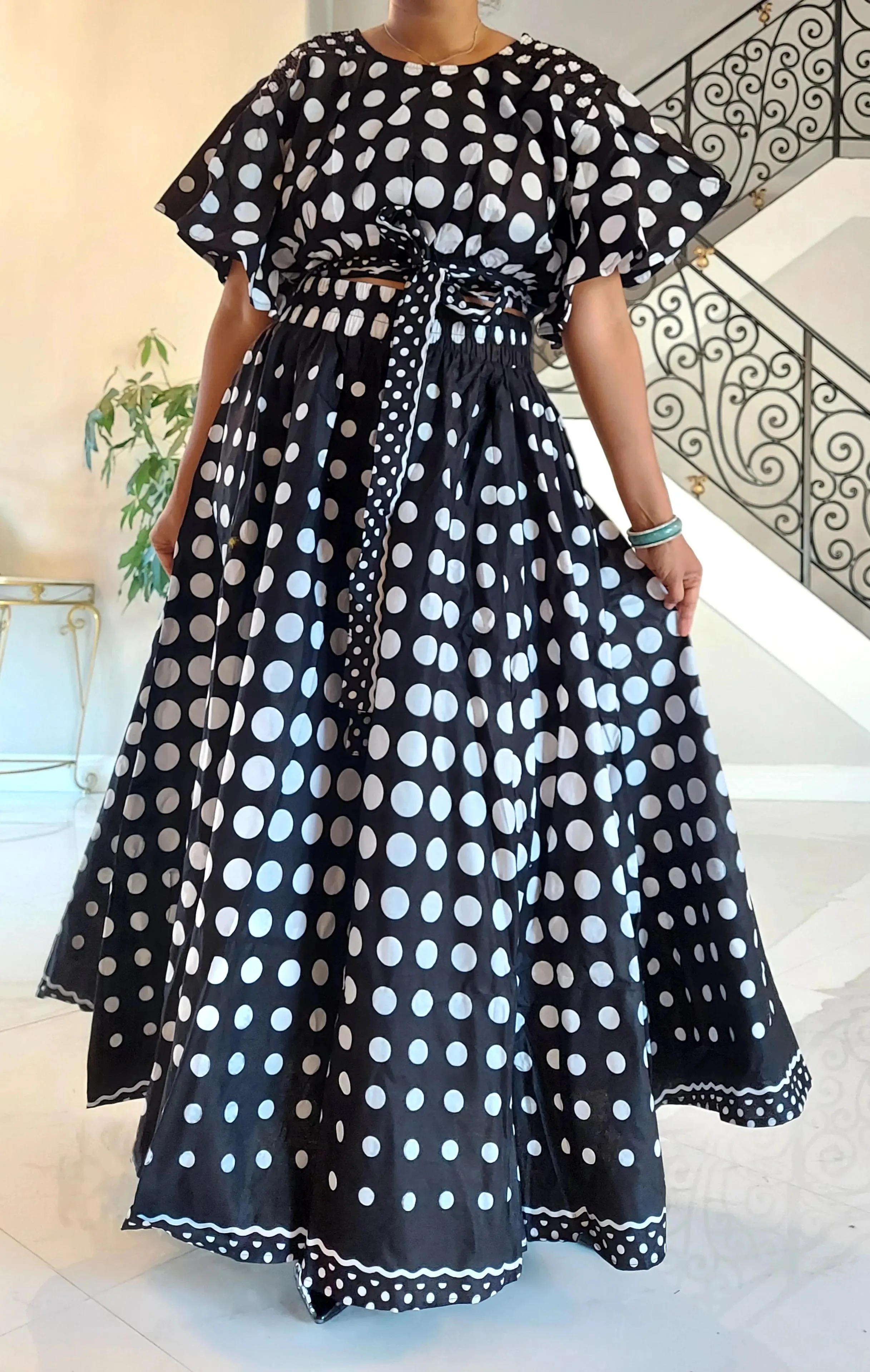 Polka Dot Crop Top Skirt Set