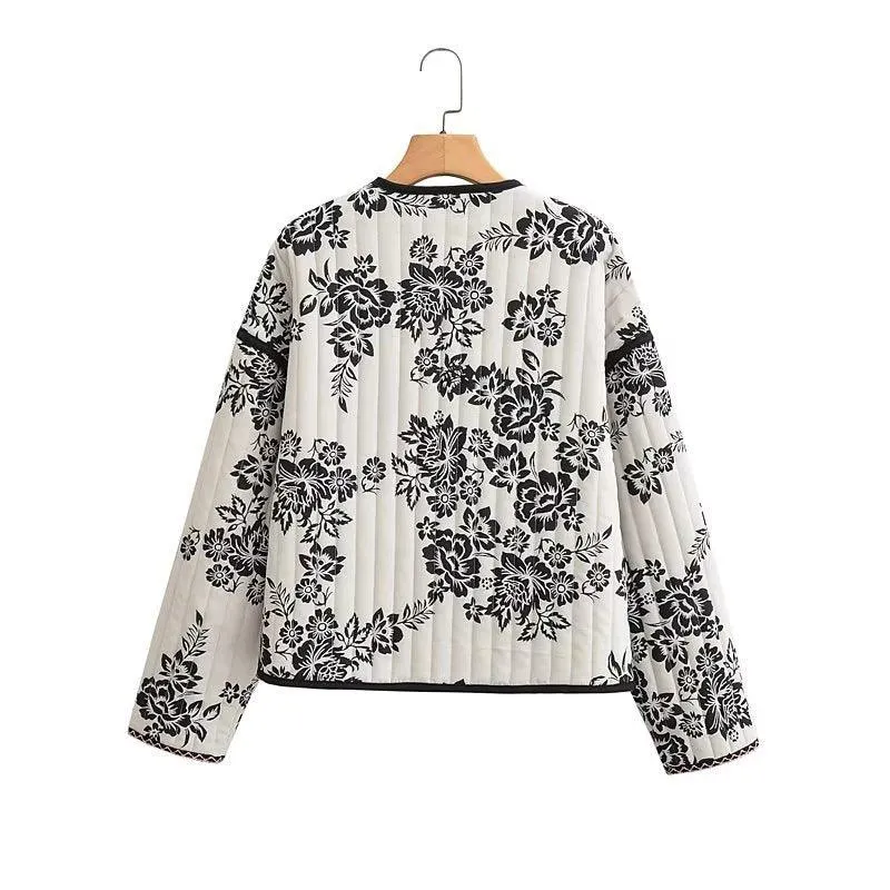 Printed V-neck European style coat