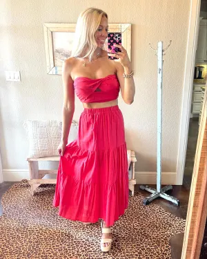 Red Skirt Set, Tube Top   Maxi Skirt