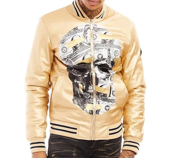 Reelistik-Skull Money Bomber Jacket-Gold