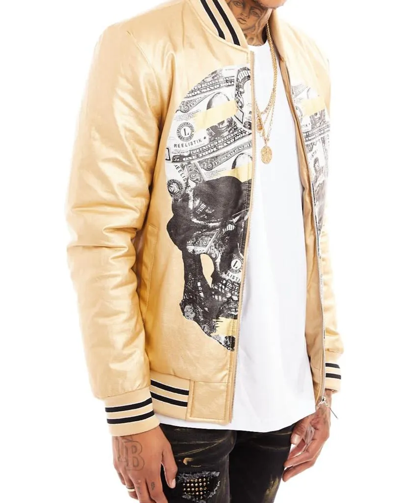 Reelistik-Skull Money Bomber Jacket-Gold