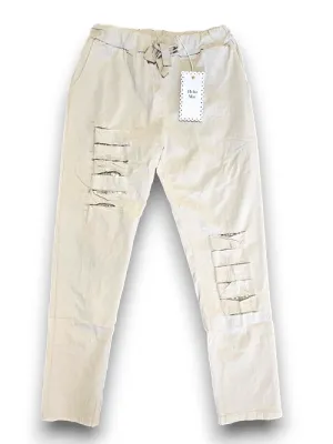 RIPPED PANTS LINEN LIGHT BEIGE
