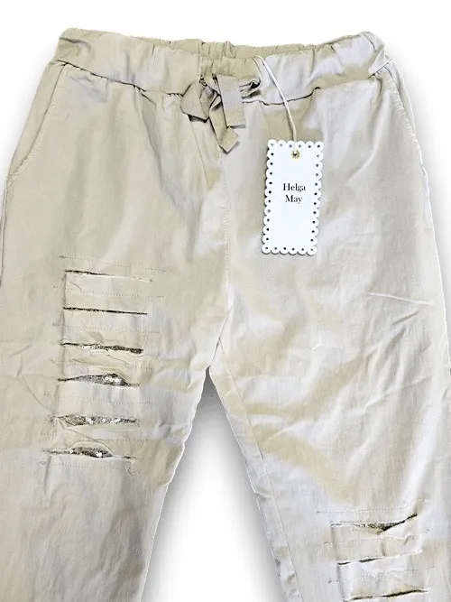 RIPPED PANTS LINEN LIGHT BEIGE