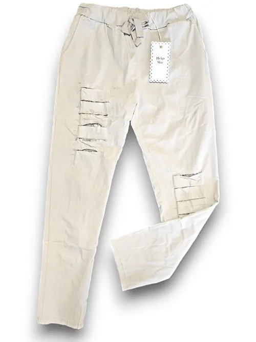 RIPPED PANTS LINEN LIGHT BEIGE
