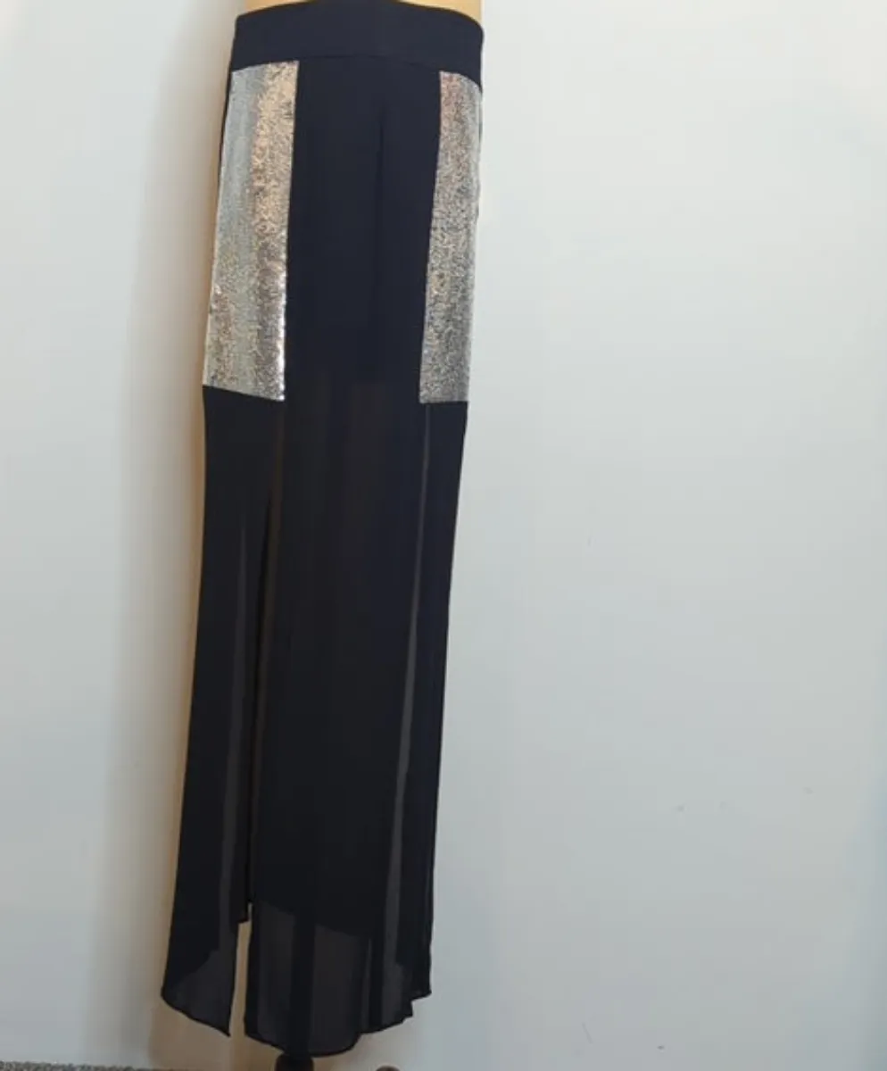 Sass & Bide Black & Silver Sequin Maxi Skirt