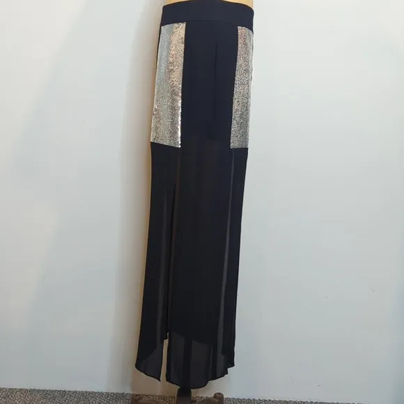 Sass & Bide Black & Silver Sequin Maxi Skirt
