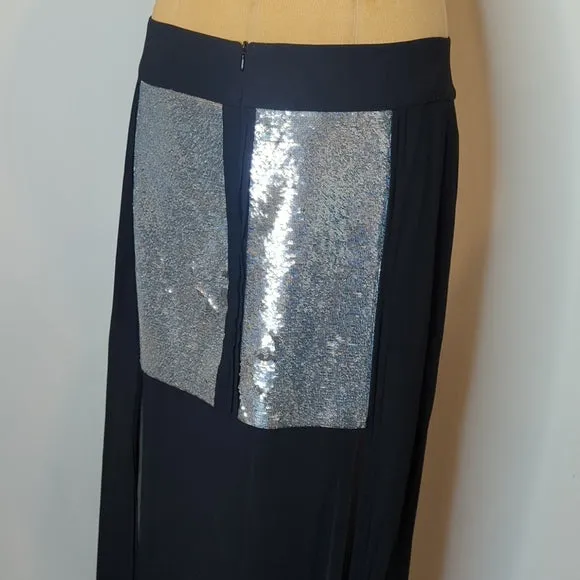 Sass & Bide Black & Silver Sequin Maxi Skirt