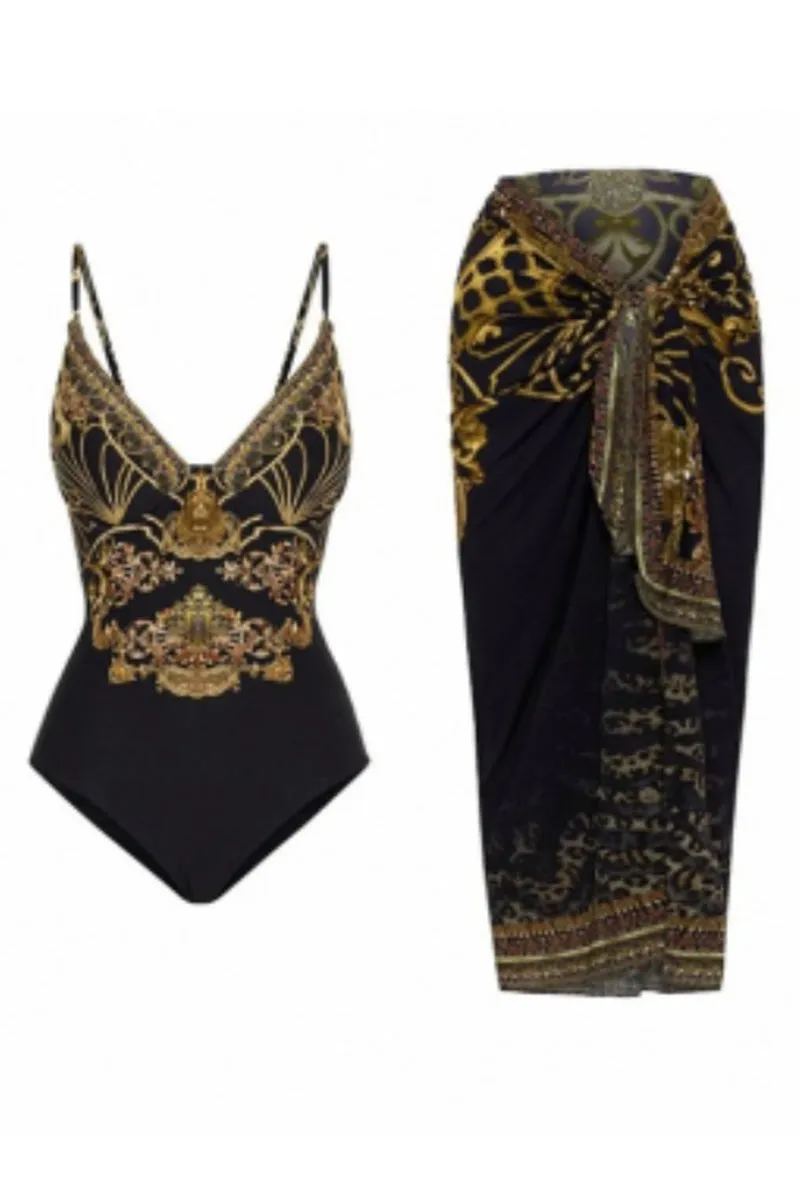 SE725 Floral Swimsuit and Maxi Skirt Swimwear