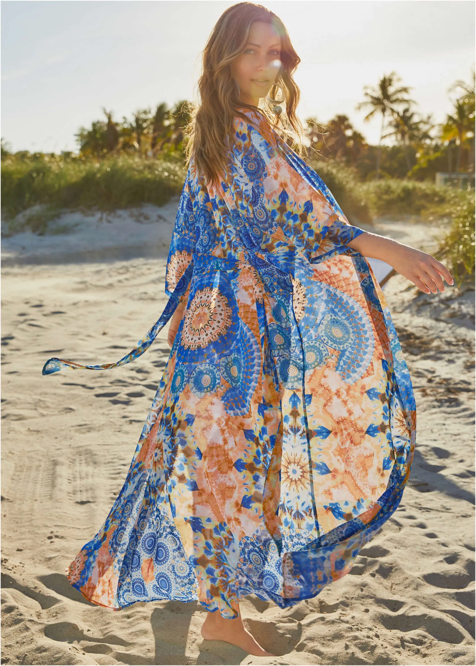 Sheer Caftan Cover-Up - Blue Multi