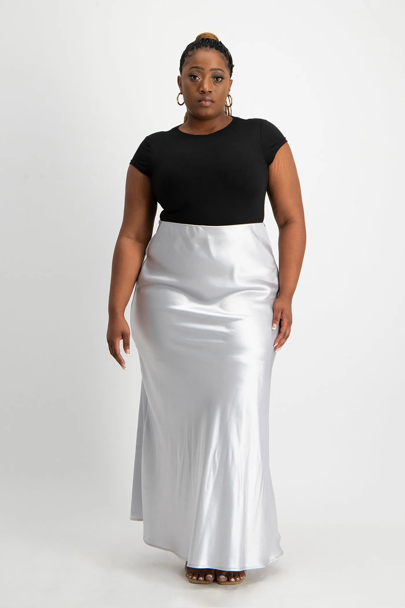 Shonda Satin Maxi Skirt - Silver