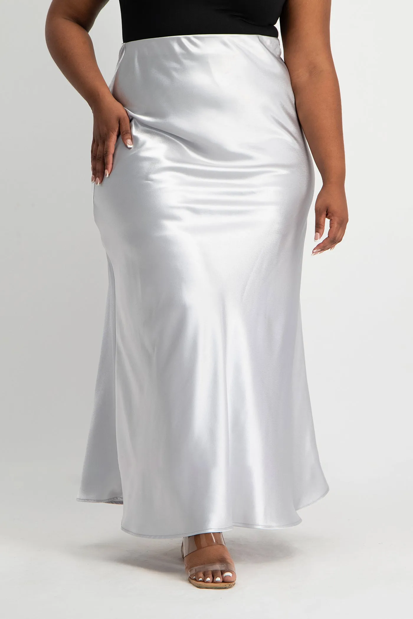 Shonda Satin Maxi Skirt - Silver