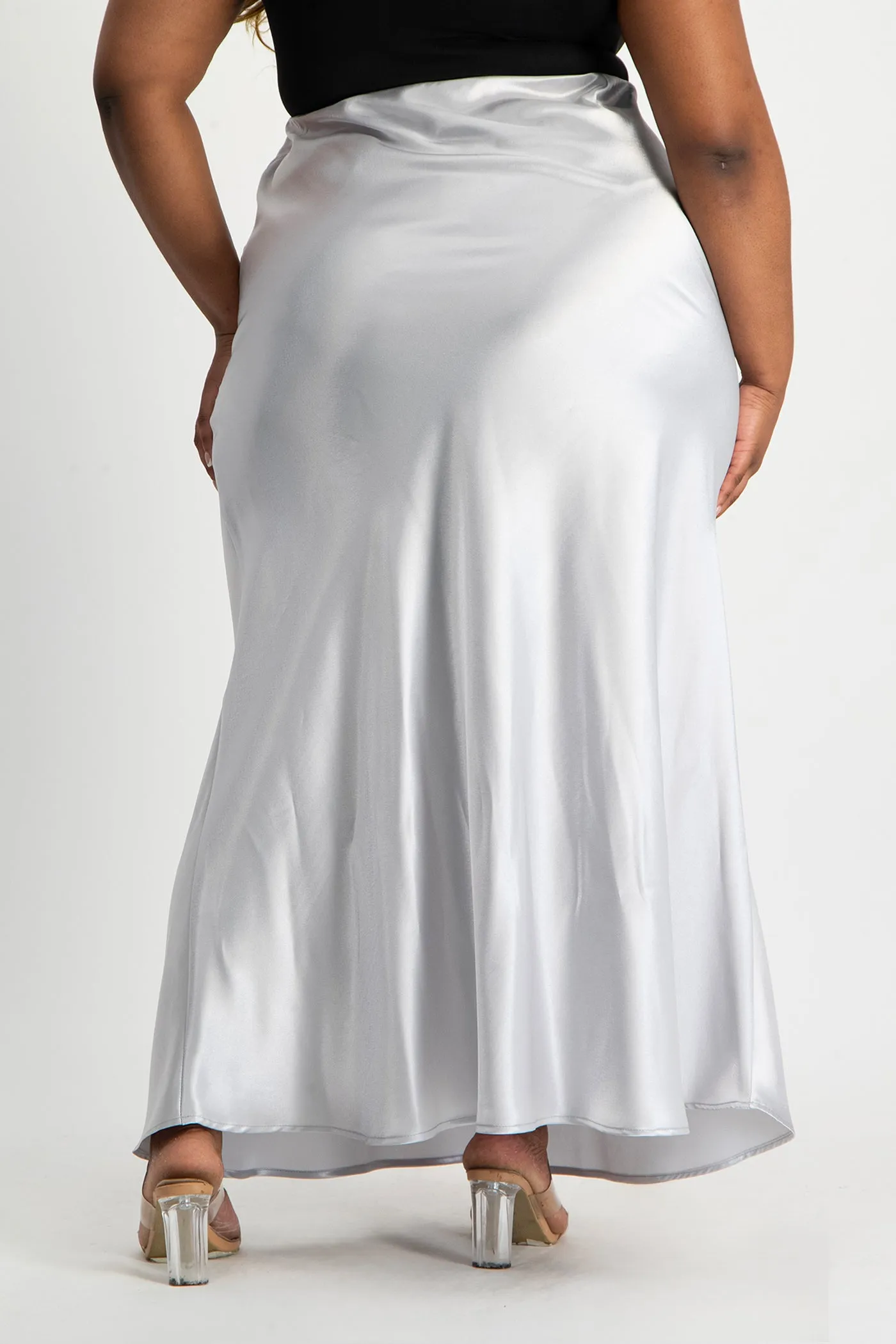 Shonda Satin Maxi Skirt - Silver