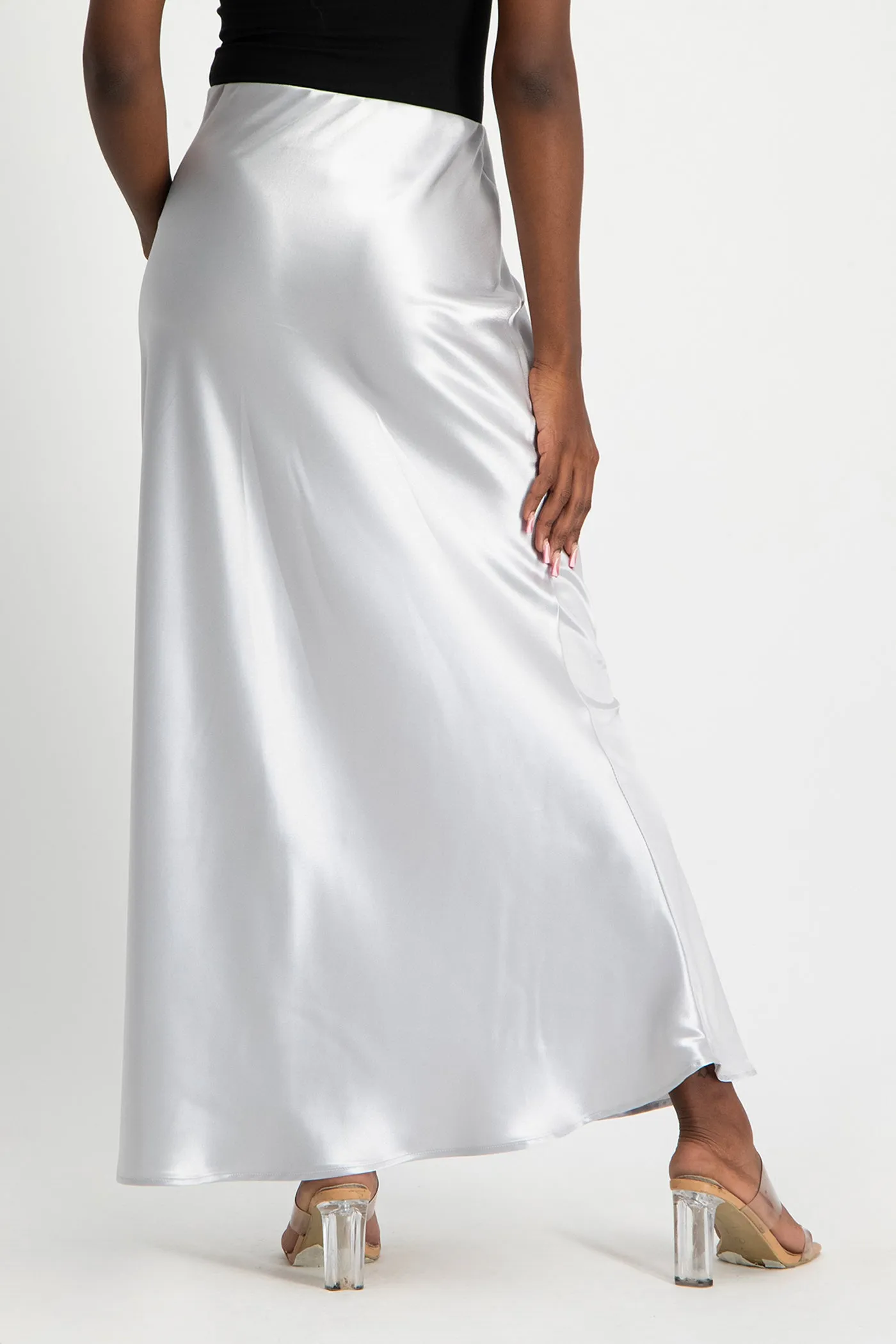 Shonda Satin Maxi Skirt - Silver