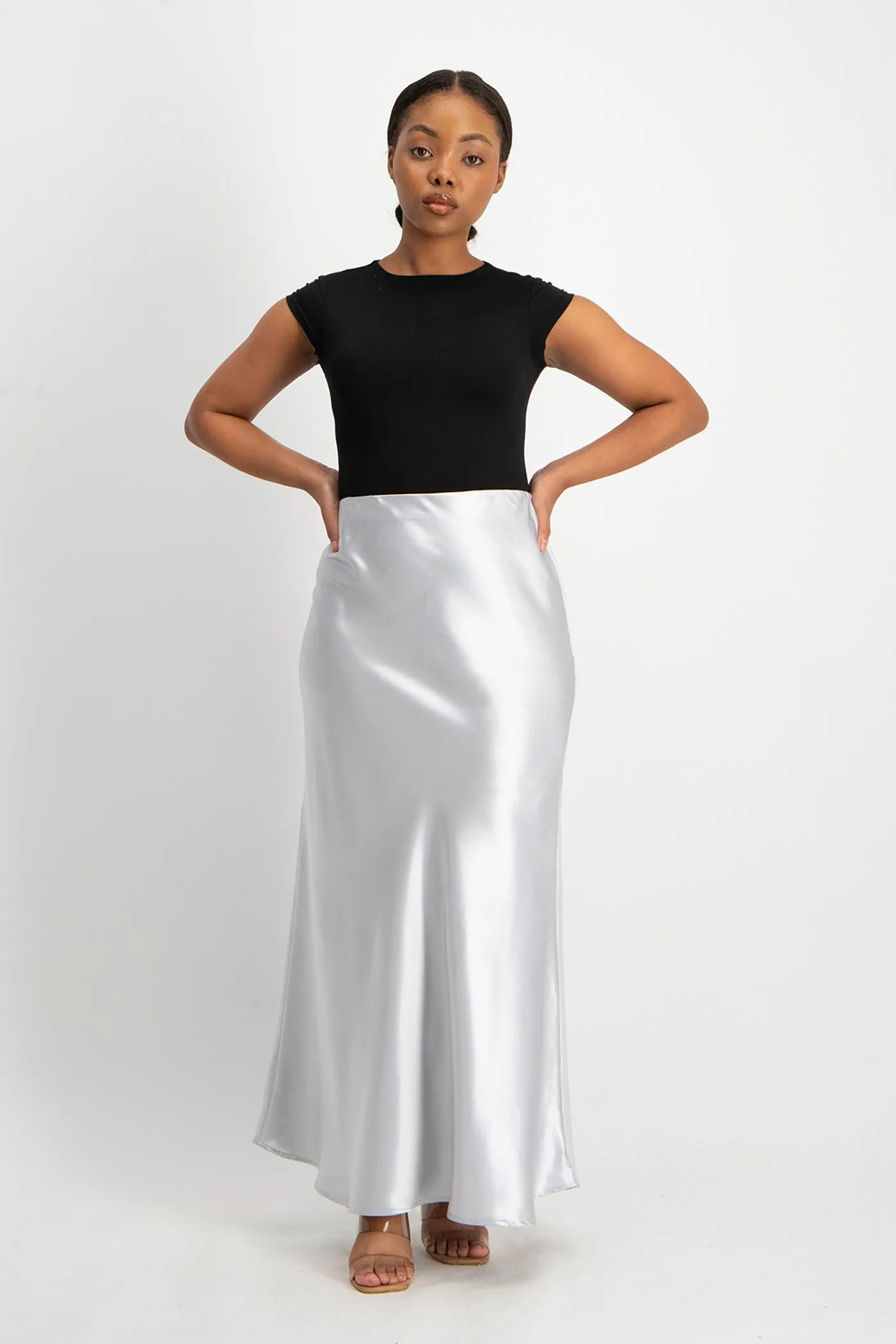 Shonda Satin Maxi Skirt - Silver