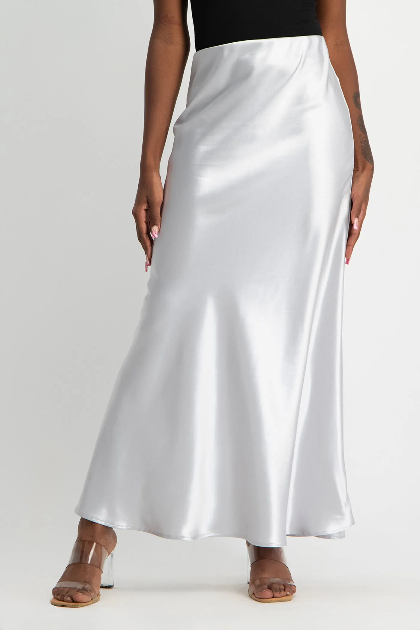 Shonda Satin Maxi Skirt - Silver