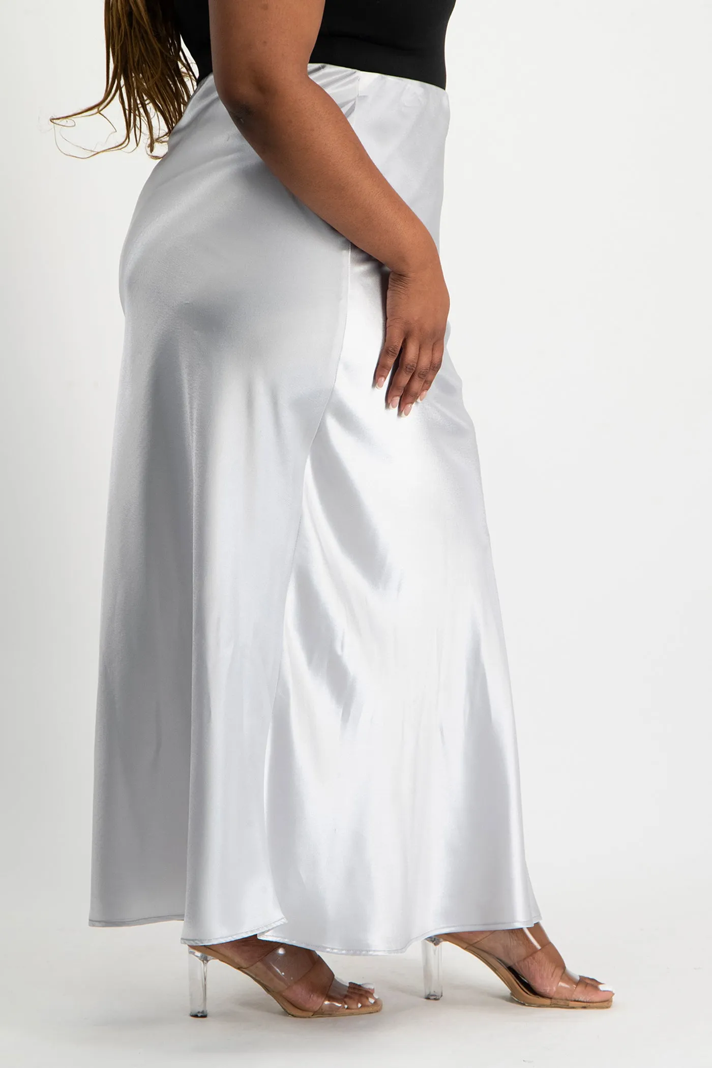 Shonda Satin Maxi Skirt - Silver