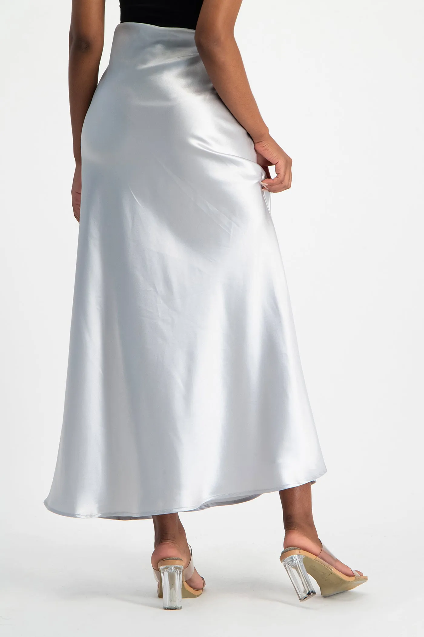Shonda Satin Maxi Skirt - Silver