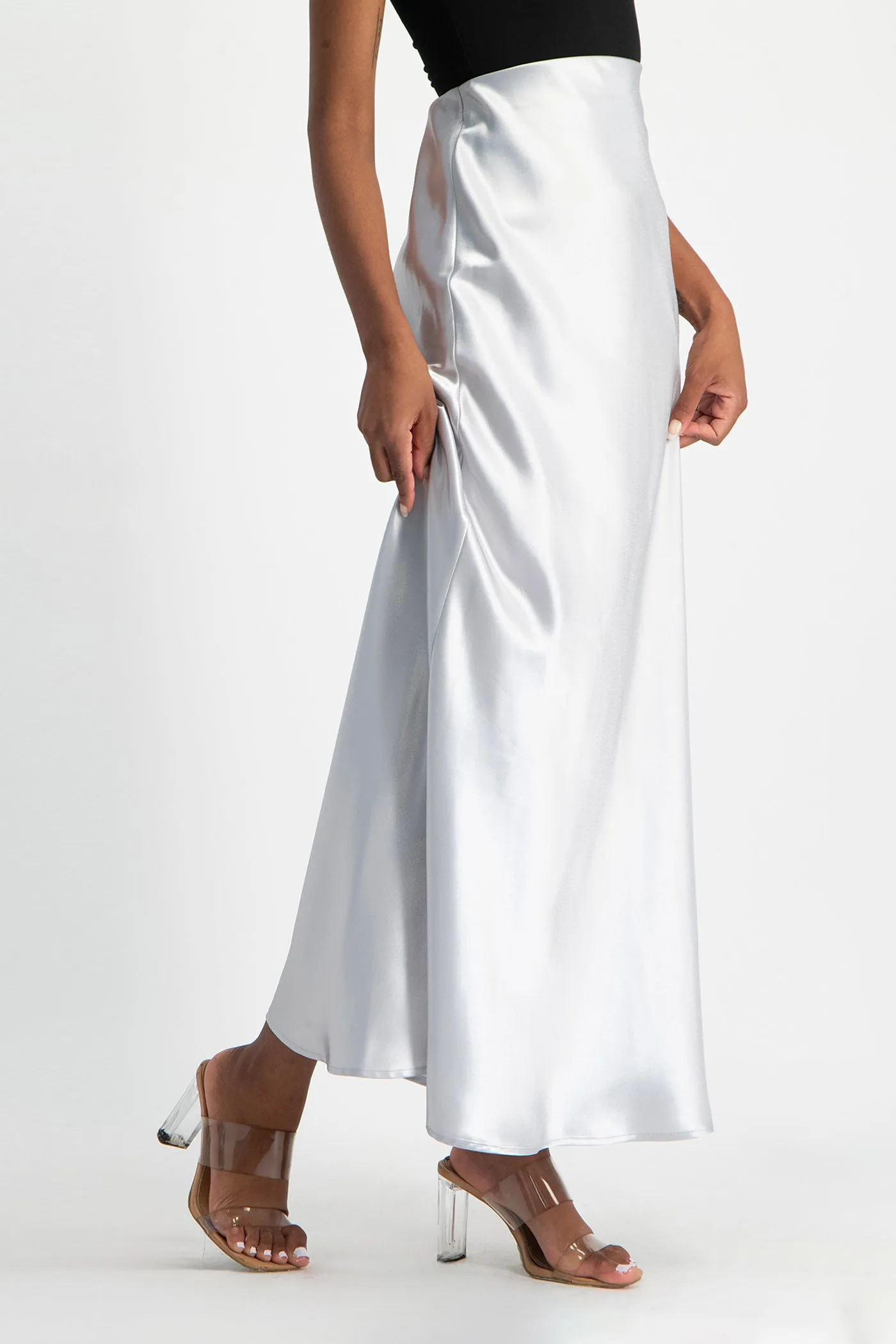 Shonda Satin Maxi Skirt - Silver