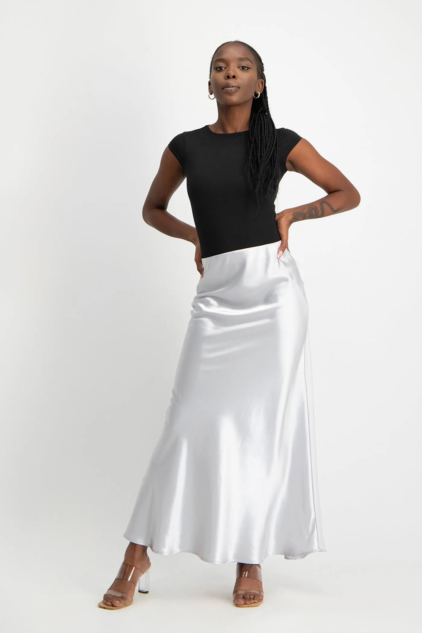 Shonda Satin Maxi Skirt - Silver
