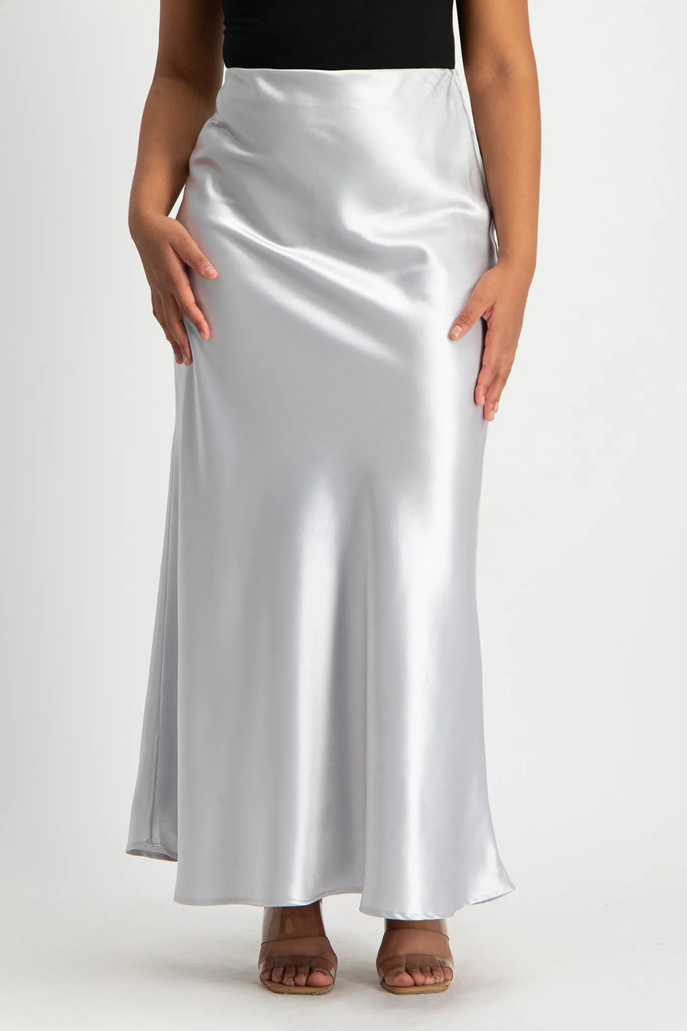 Shonda Satin Maxi Skirt - Silver