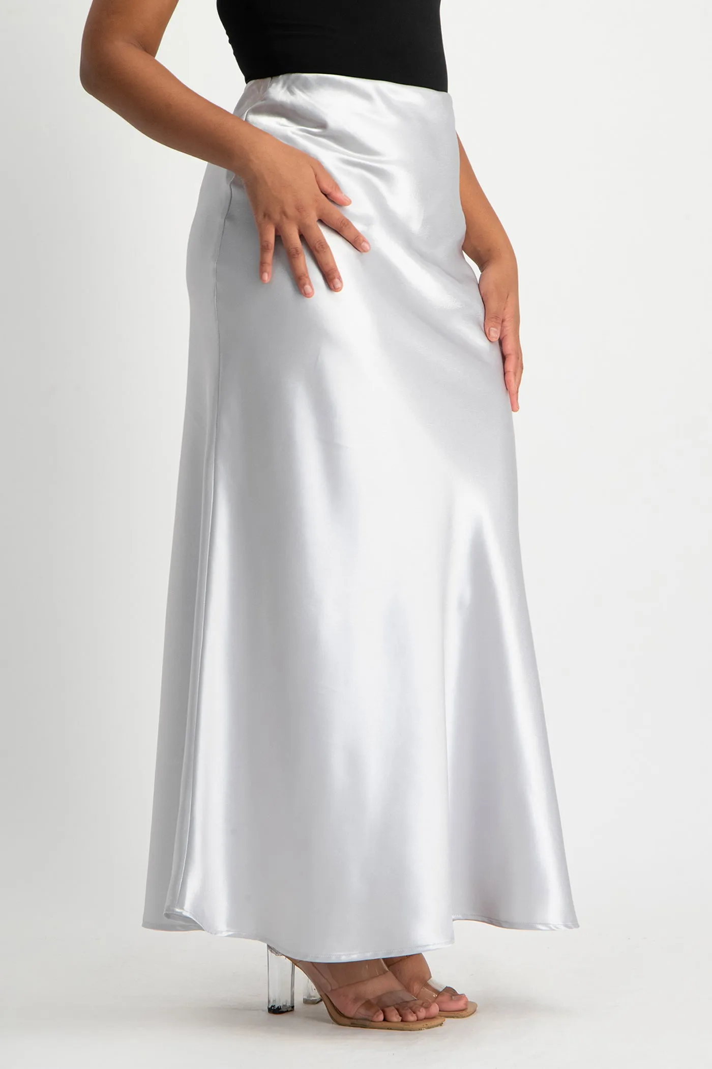 Shonda Satin Maxi Skirt - Silver