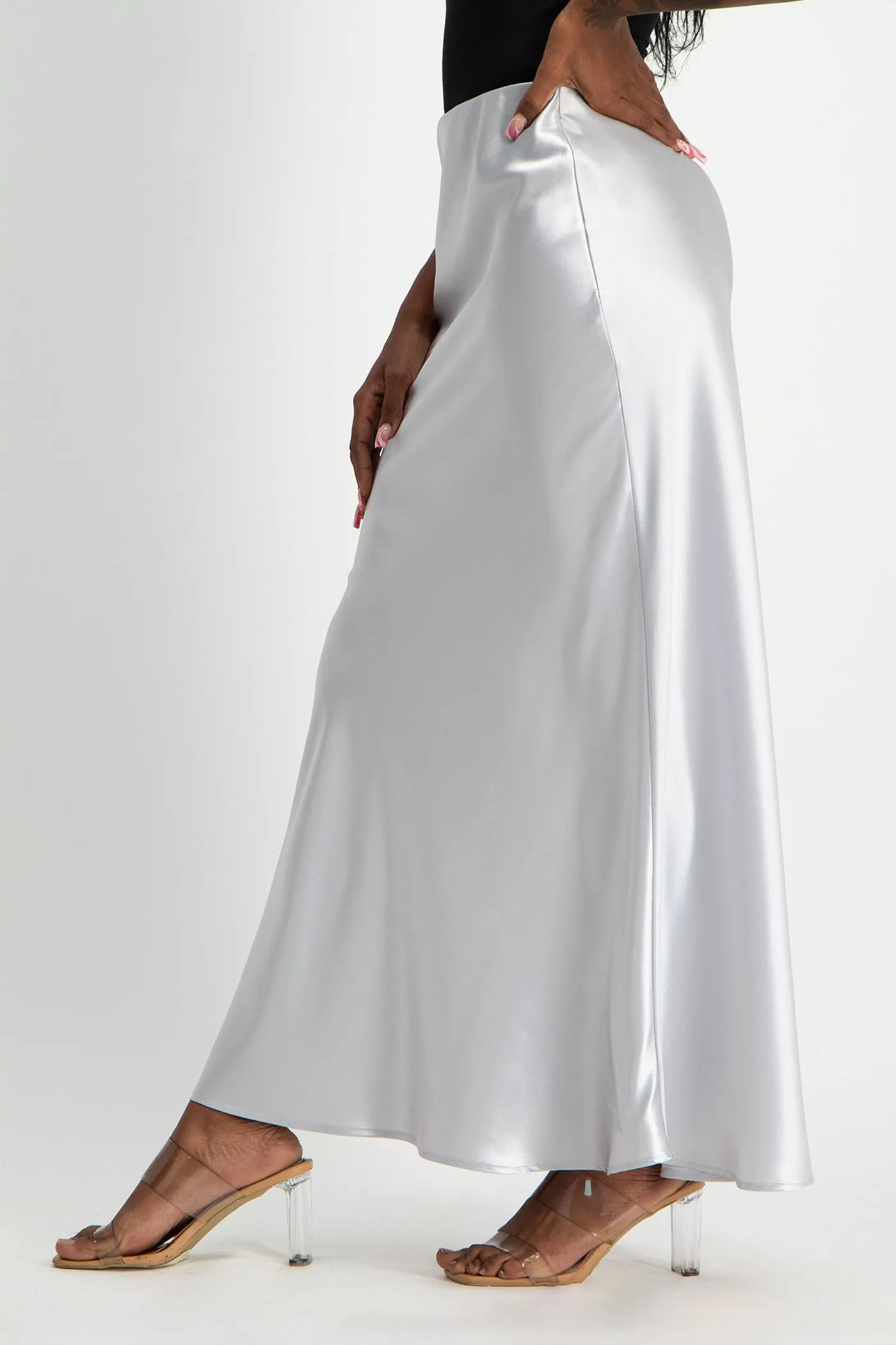 Shonda Satin Maxi Skirt - Silver
