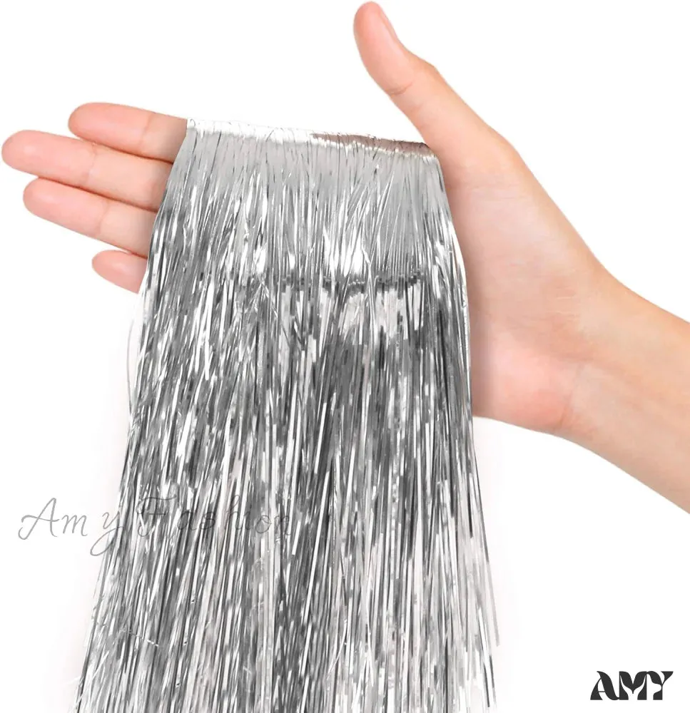 Silver Tinsel Strands Metallic Icicle Streamers for Holiday Christmas Tree and Party Decorations