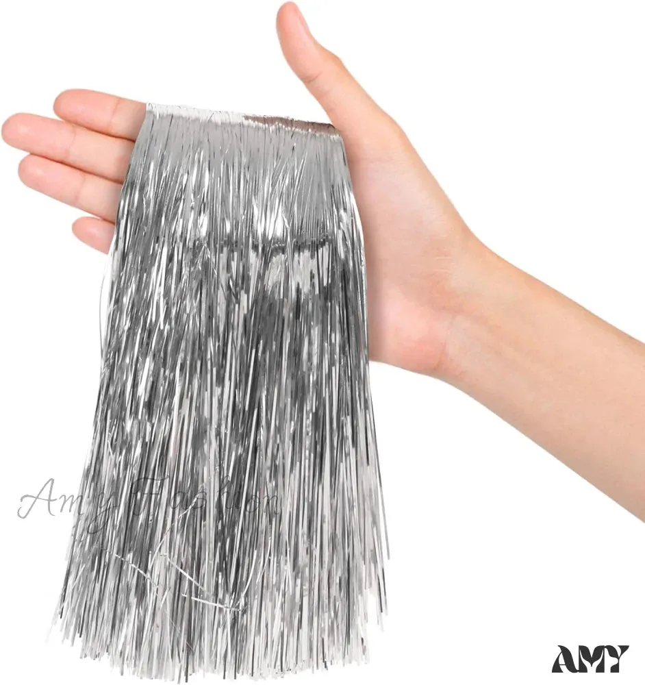 Silver Tinsel Strands Metallic Icicle Streamers for Holiday Christmas Tree and Party Decorations