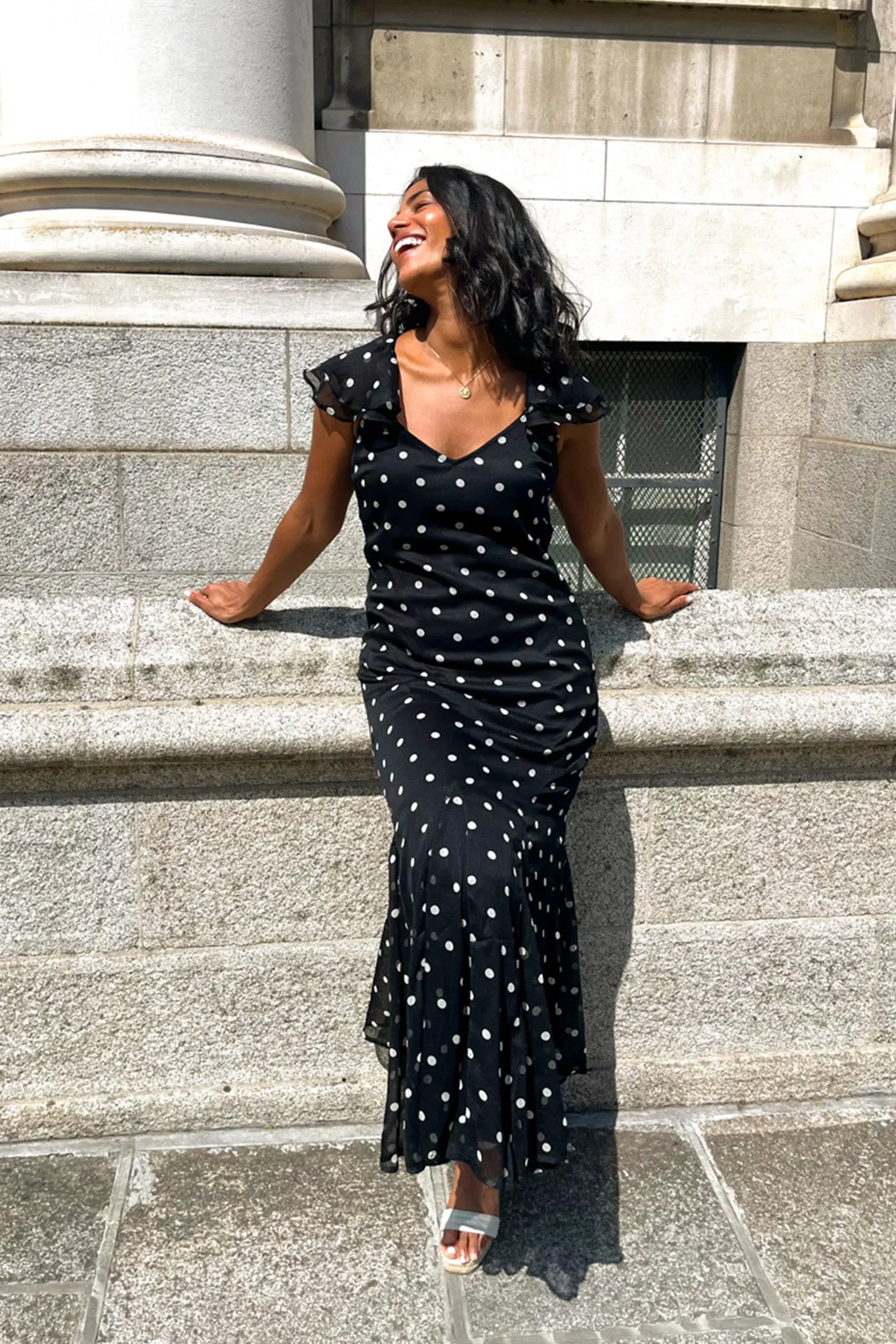 Smilla Black & White Polka Dot Chiffon Maxi Dress