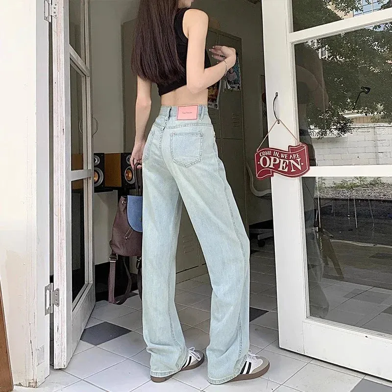 Straight Female Spring 2024 New High-waisted Loose Wide-Leg Jeans