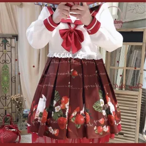Strawberry Field  Skirt Kawaii Academia Y2K Cottagecore Coquette Fairycore Dollette Princesscore Bottoms