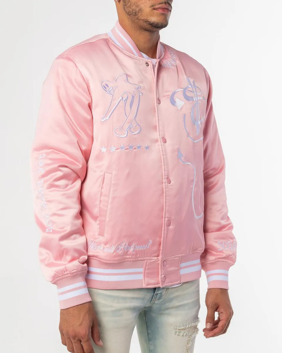 Sugarhill - "Oblivion" Satin Bomber Jacket - Pink Quartz