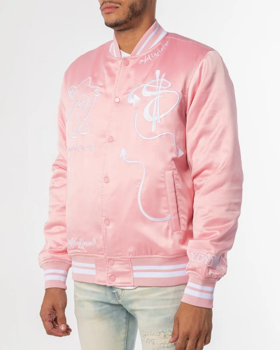 Sugarhill - "Oblivion" Satin Bomber Jacket - Pink Quartz