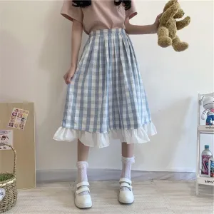 Tartan Picnic Blanket  Skirt Kawaii Academia Y2K Cottagecore Coquette Fairycore Dollette Princesscore Bottoms