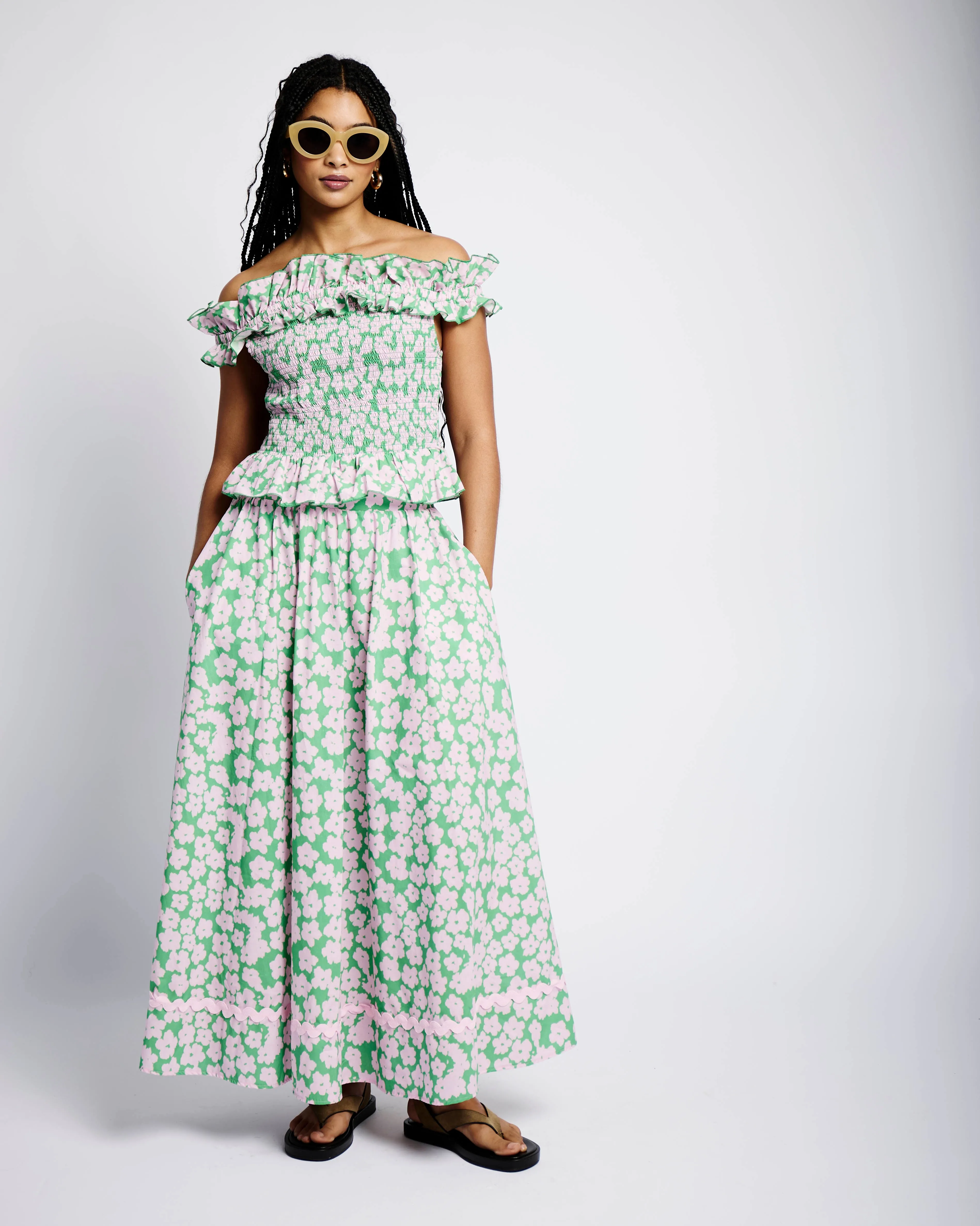The Cotton Skirt with Ric Rac in Garden Floral