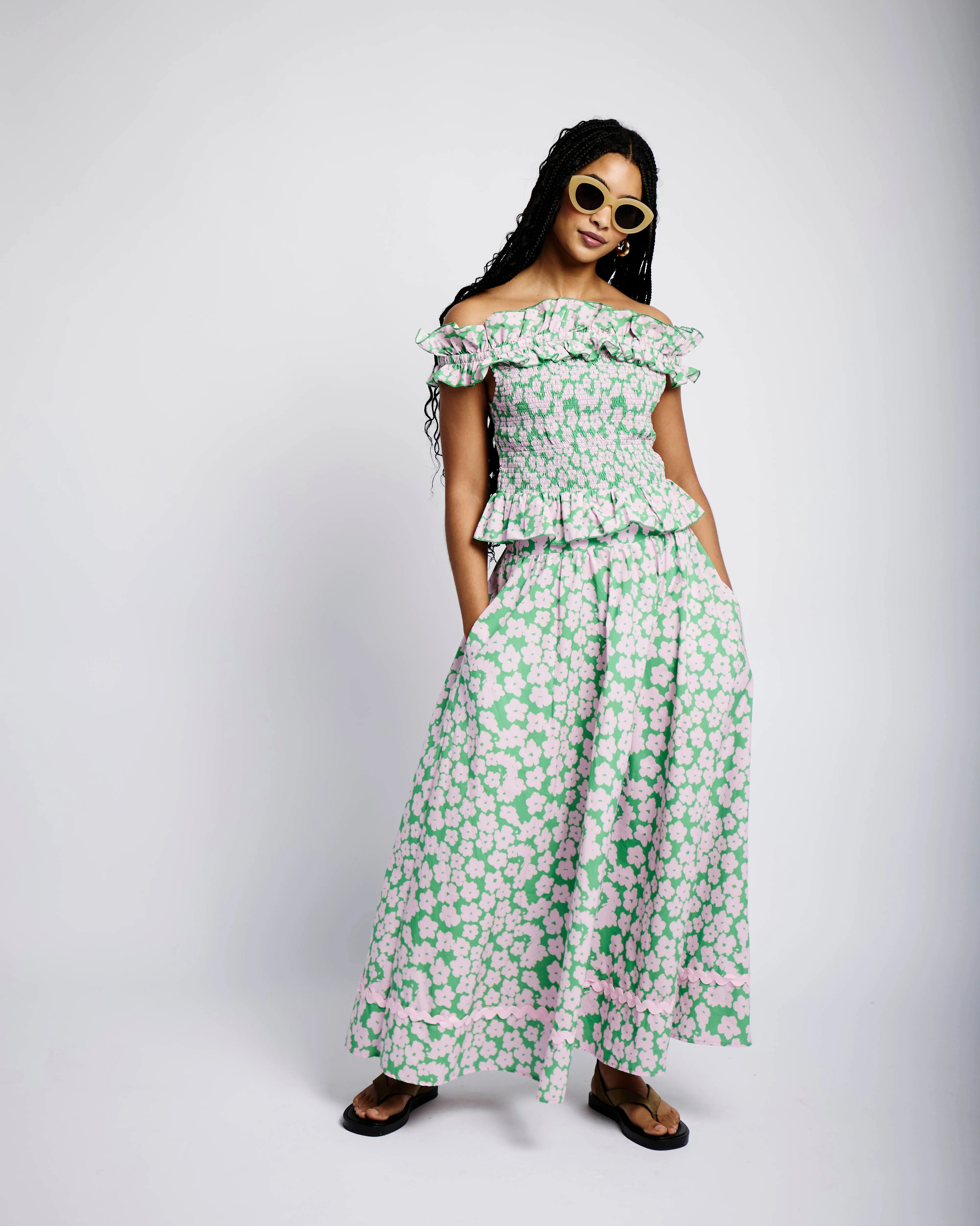 The Cotton Skirt with Ric Rac in Garden Floral