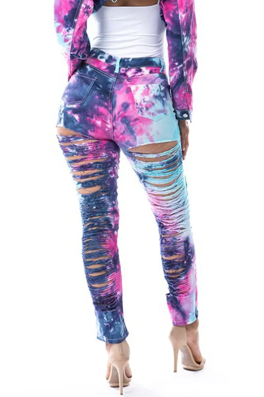 TIE DRY MULTI CUTSKINNIE JEANS