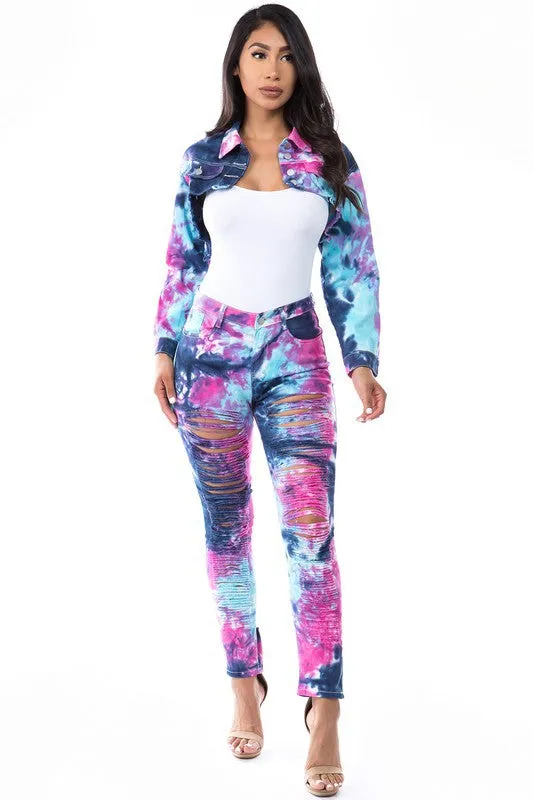 TIE DRY MULTI CUTSKINNIE JEANS