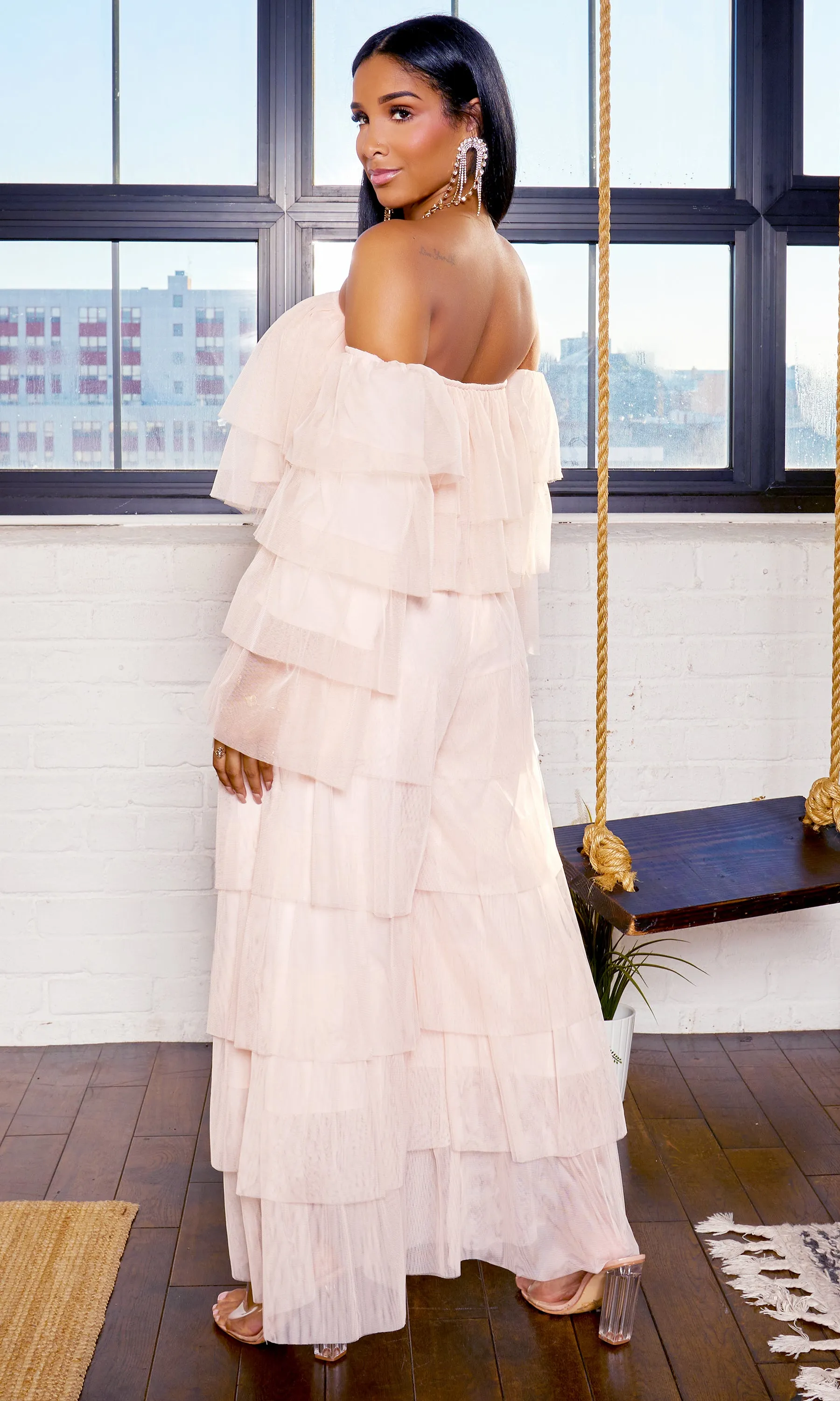 Tiered Ruffle Tulle Pants Set - Blush FINAL SALE