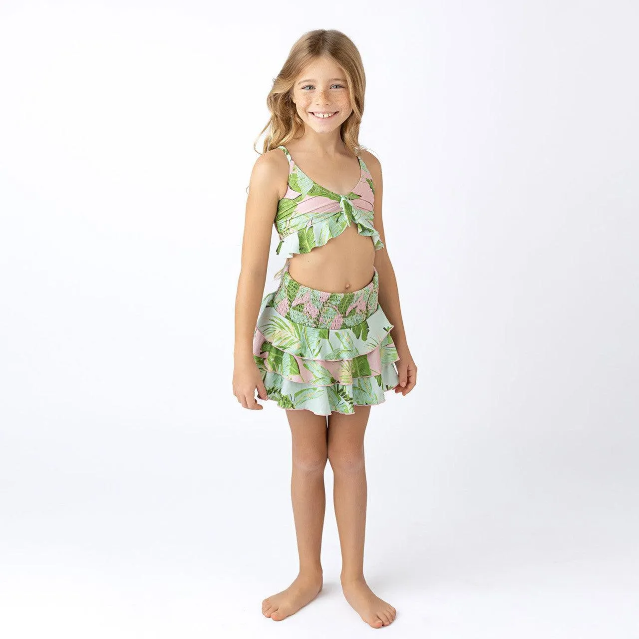 Tween Swimwear | Smocked Ruffle Skirt-Cabana Palms | Shade Critters
