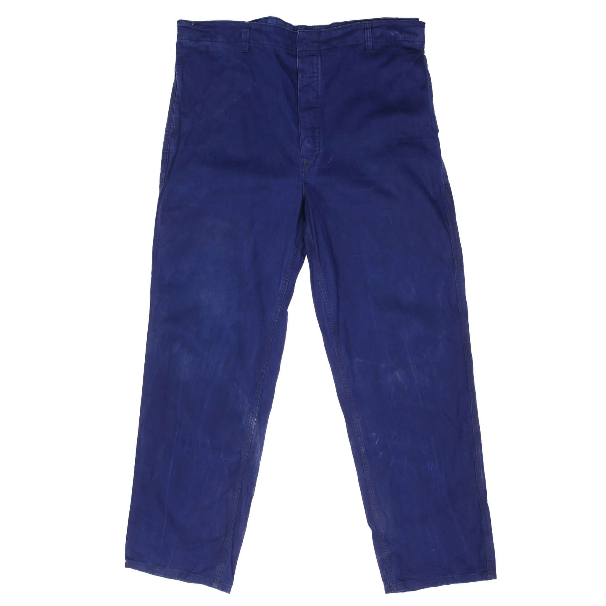 VINTAGE FRENCH WORKWEAR BLUE SANFOR BUCKING DREINAHT HBT TROUSERS 1960S 40X32
