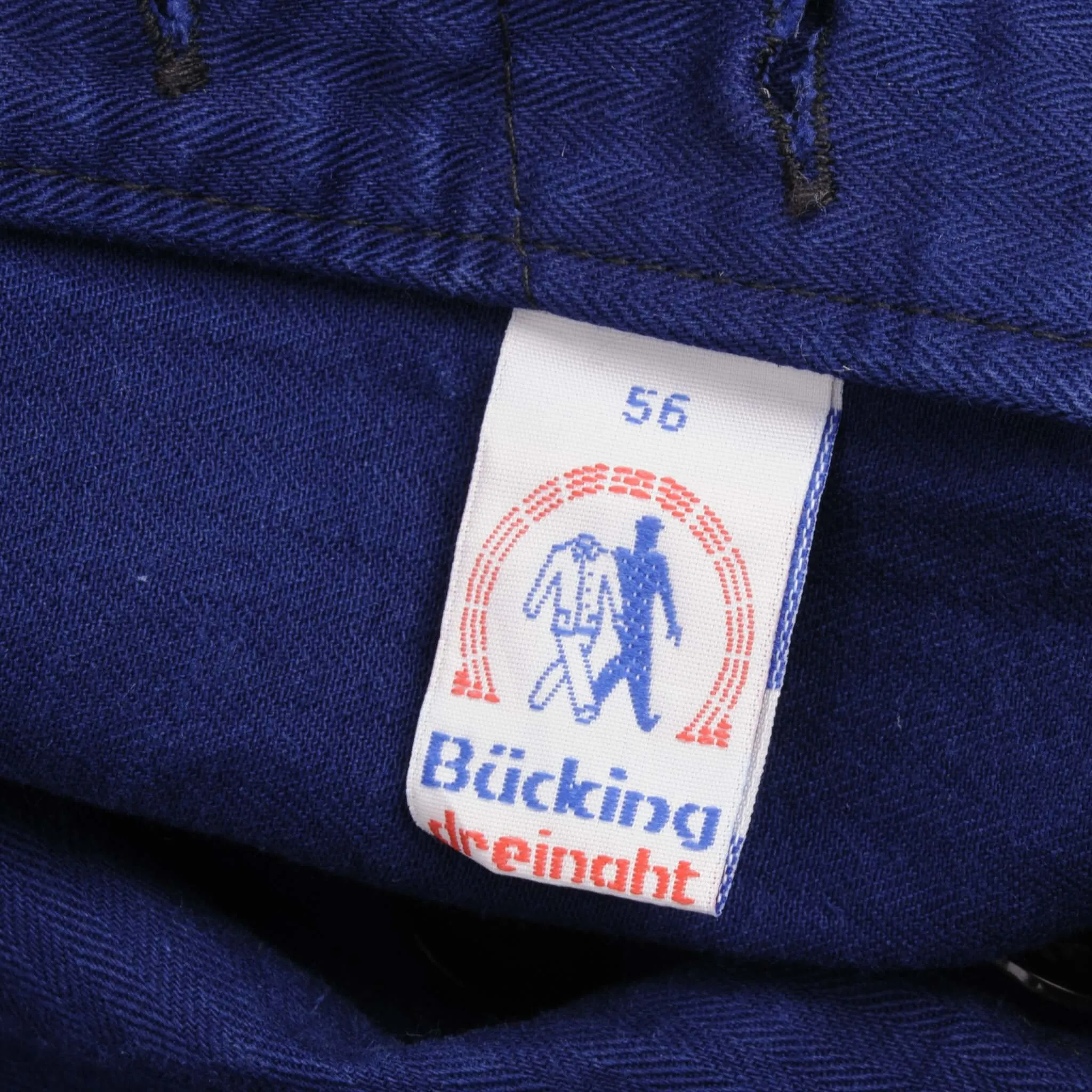 VINTAGE FRENCH WORKWEAR BLUE SANFOR BUCKING DREINAHT HBT TROUSERS 1960S 40X32