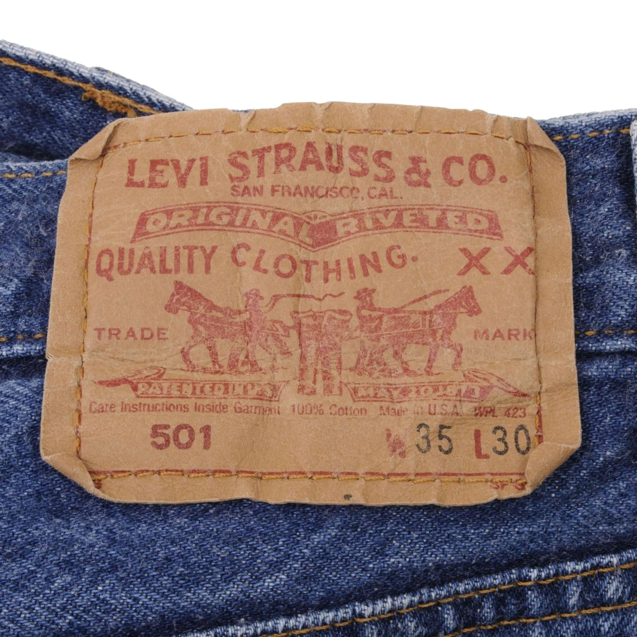 VINTAGE LEVIS 501 JEANS INDIGO 1980S SIZE W33 L29 MADE IN USA
