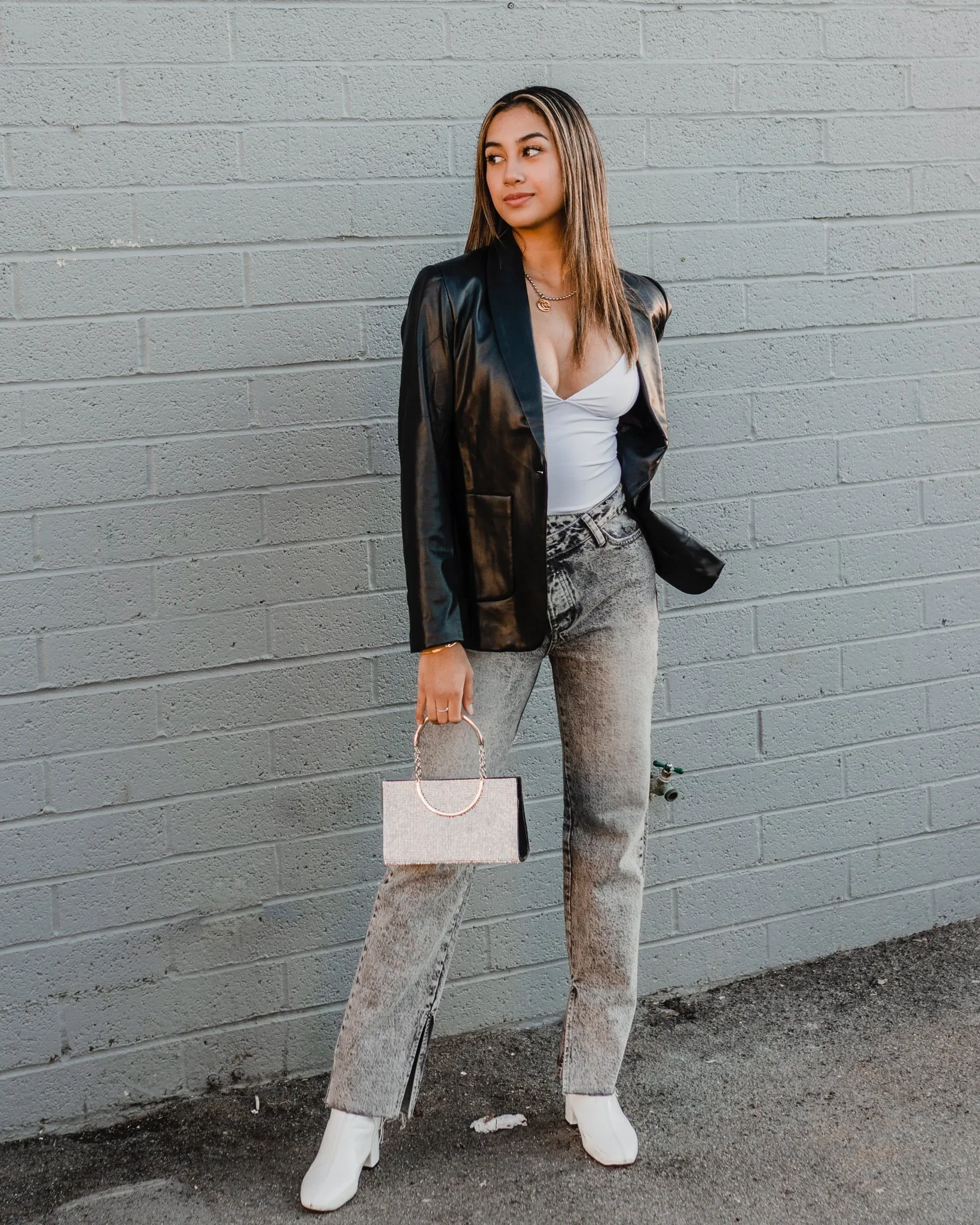 Washed Grey Asymetrical Button Denim